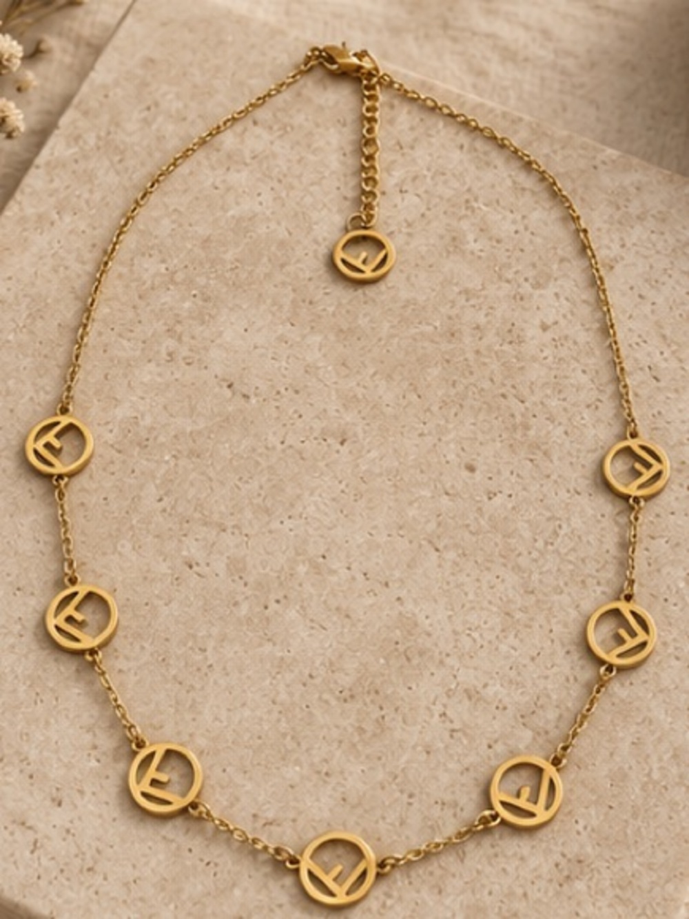 Designer Inspired 💧Waterproof Gold FF Logo Station Necklace
